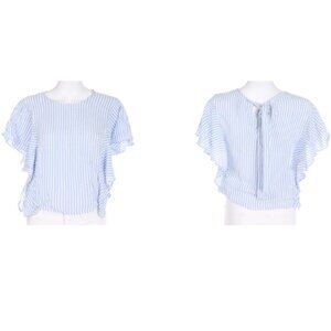 Zara TRF Women's Size M Bust 34  Blue/White Flowy Ruffled Sleeve Round Neck :)